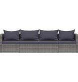 VidaXL 4-delige Loungeset met kussens poly rattan grijs