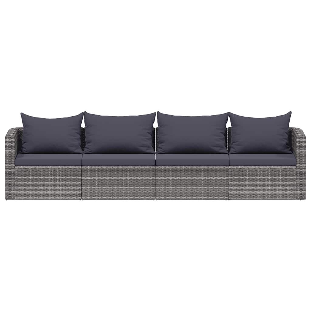 VidaXL 4-delige Loungeset met kussens poly rattan grijs