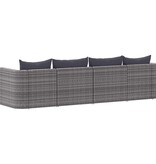 VidaXL 4-delige Loungeset met kussens poly rattan grijs