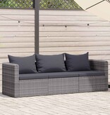 VidaXL 3-delige Loungeset met kussens poly rattan grijs