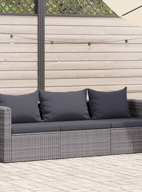 VidaXL 3-delige Loungeset met kussens poly rattan grijs
