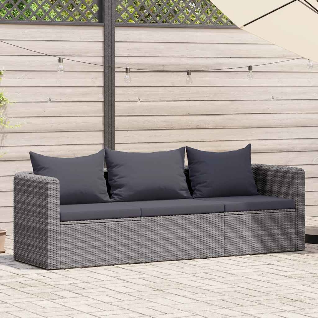 VidaXL 3-delige Loungeset met kussens poly rattan grijs
