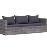 VidaXL 3-delige Loungeset met kussens poly rattan grijs