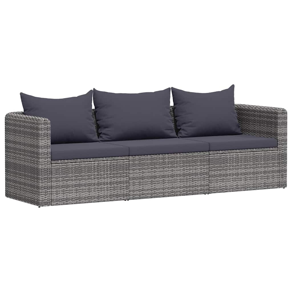 VidaXL 3-delige Loungeset met kussens poly rattan grijs