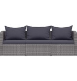 VidaXL 3-delige Loungeset met kussens poly rattan grijs