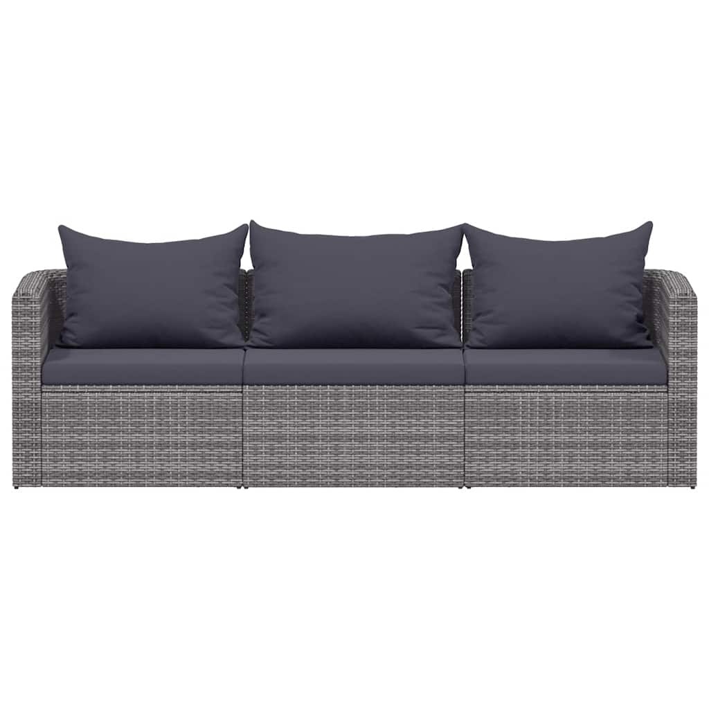 VidaXL 3-delige Loungeset met kussens poly rattan grijs