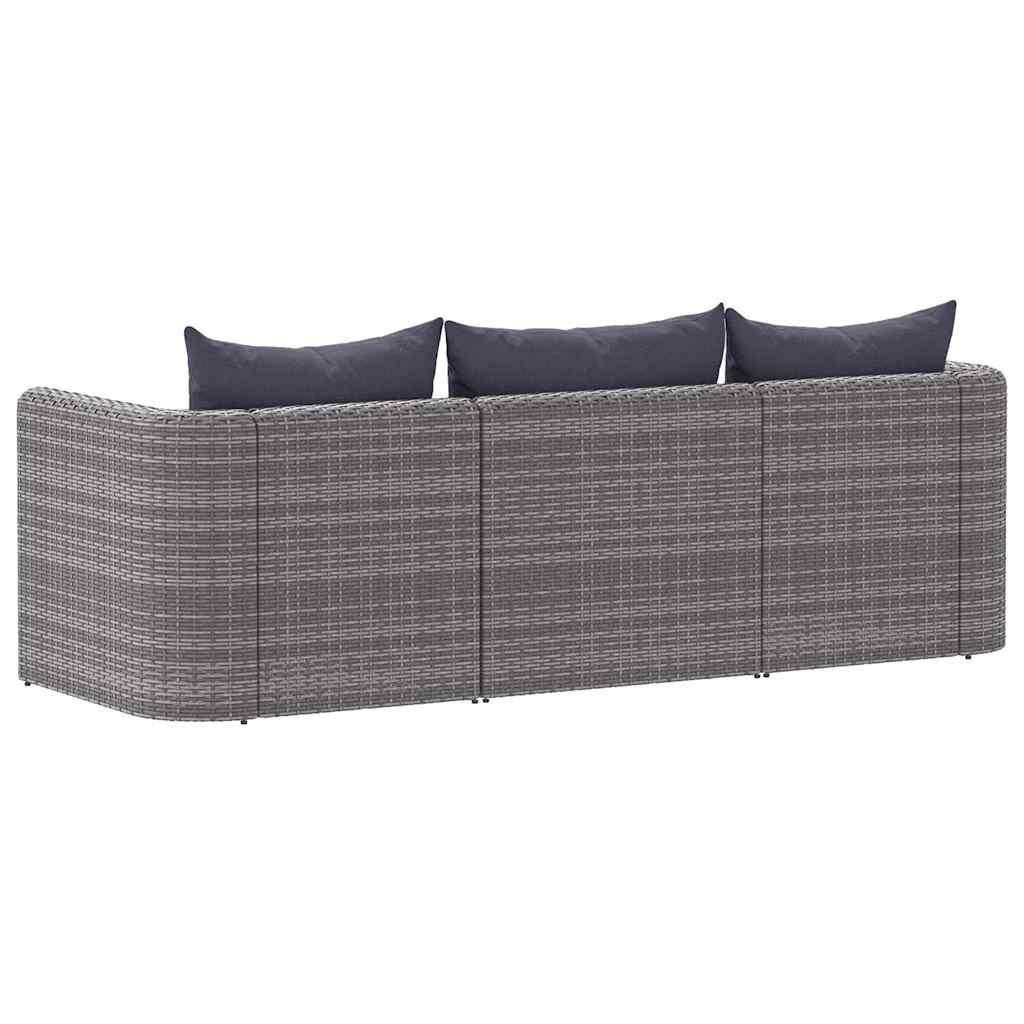 VidaXL 3-delige Loungeset met kussens poly rattan grijs