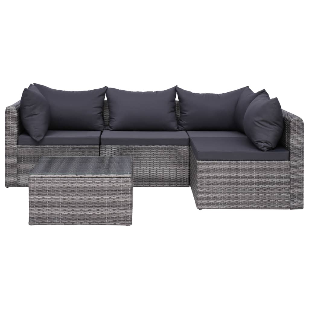 VidaXL 5-delige Loungeset met kussens poly rattan grijs