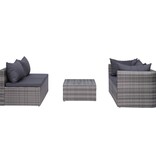 VidaXL 5-delige Loungeset met kussens poly rattan grijs