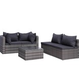 VidaXL 5-delige Loungeset met kussens poly rattan grijs