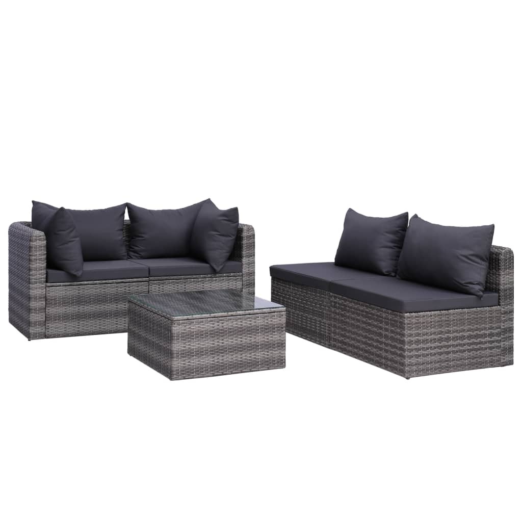 VidaXL 5-delige Loungeset met kussens poly rattan grijs