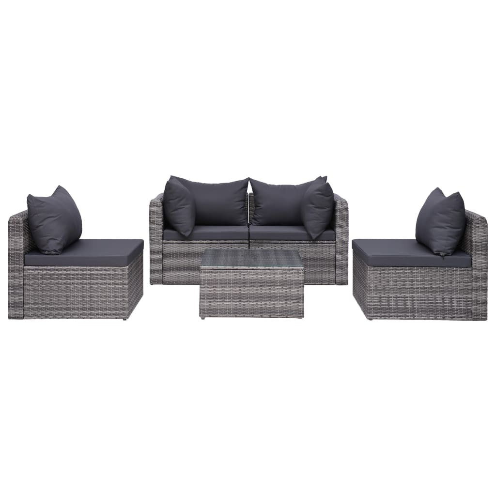 VidaXL 5-delige Loungeset met kussens poly rattan grijs