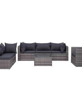 VidaXL 7-delige Loungeset met kussens poly rattan grijs