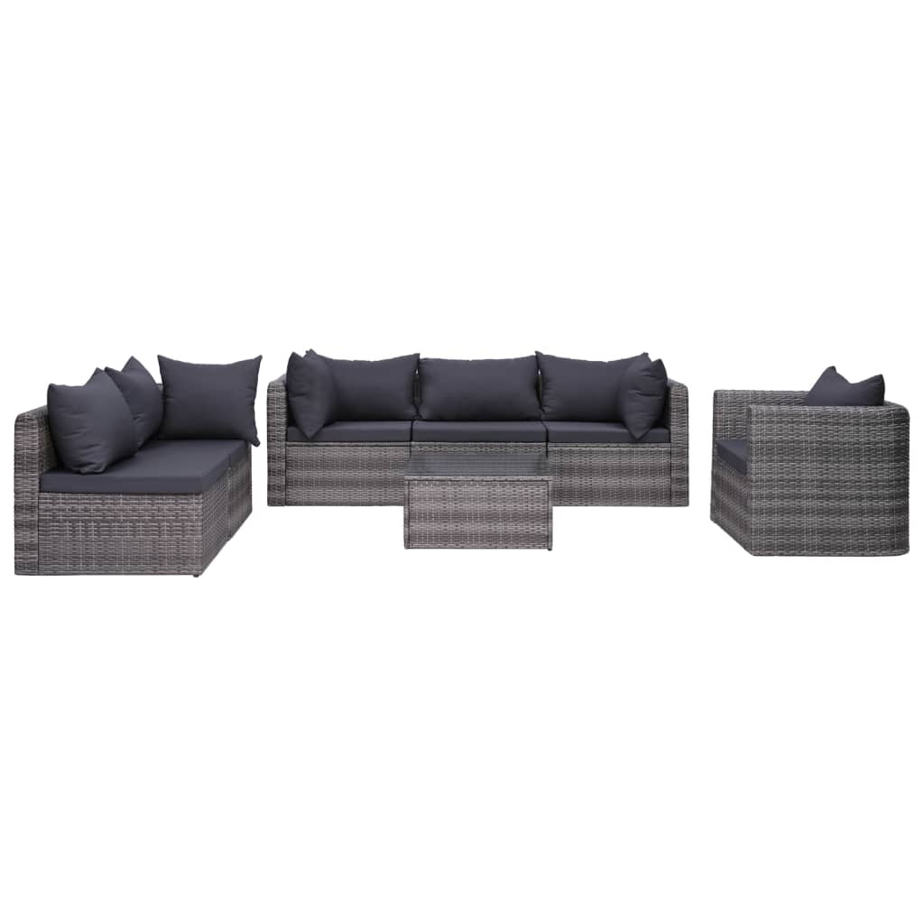 VidaXL 7-delige Loungeset met kussens poly rattan grijs