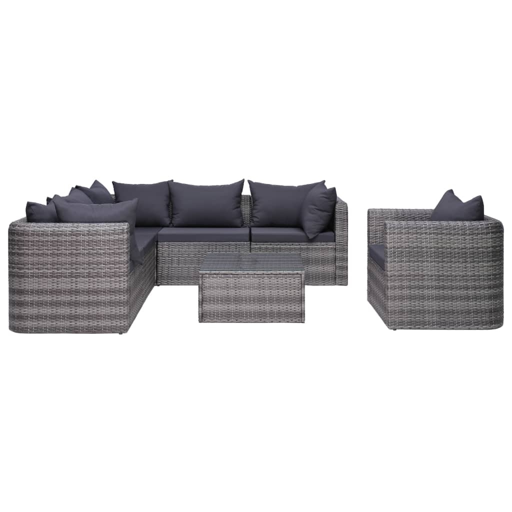 VidaXL 7-delige Loungeset met kussens poly rattan grijs
