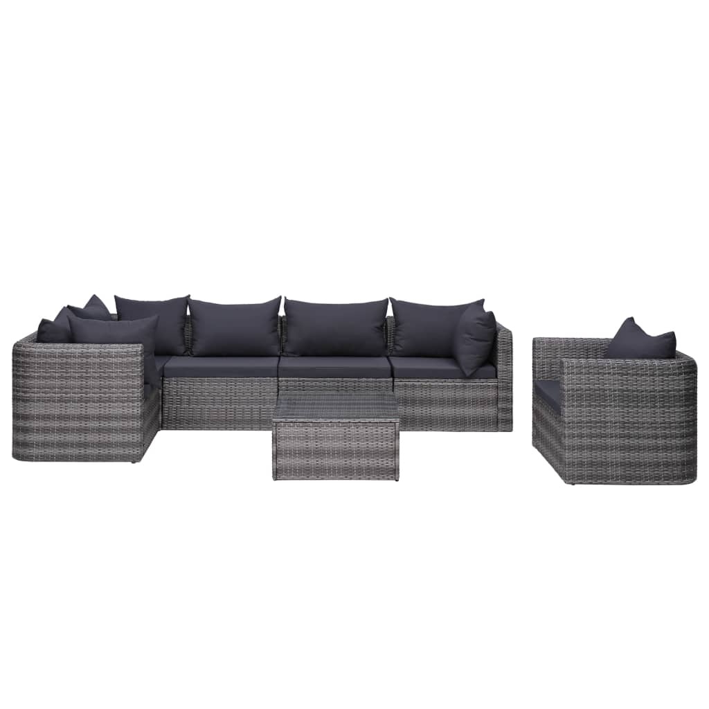 VidaXL 7-delige Loungeset met kussens poly rattan grijs