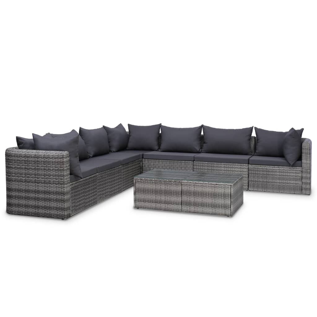 VidaXL 8-delige Loungeset met kussens poly rattan grijs