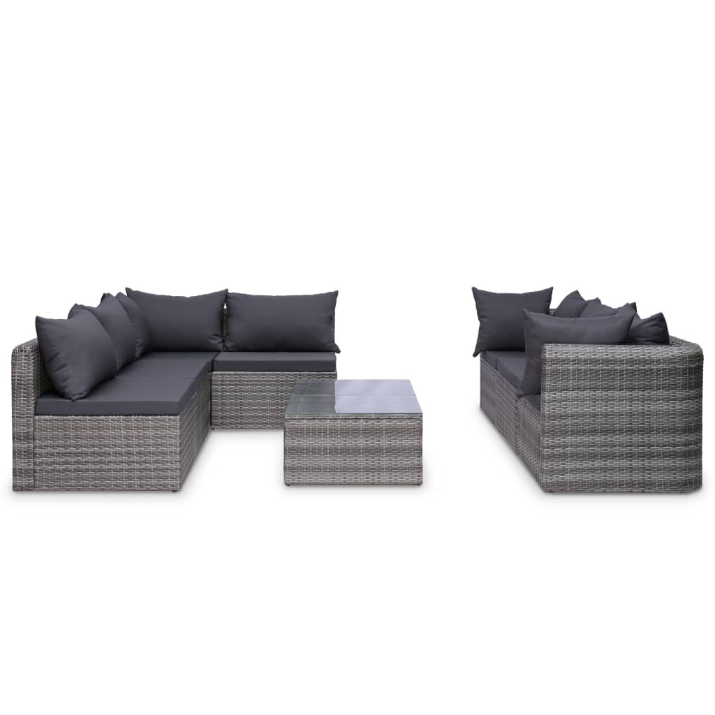 VidaXL 8-delige Loungeset met kussens poly rattan grijs