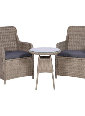 VidaXL 3-delige Bistroset met kussens poly rattan bruin