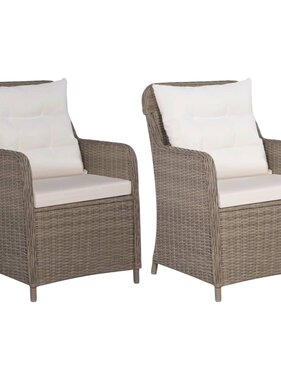 VidaXL Tuinstoelen 2 st met kussens poly rattan bruin