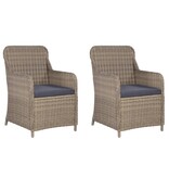 VidaXL Tuinstoelen 2 st met kussens poly rattan bruin