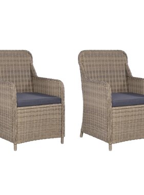 VidaXL Tuinstoelen 2 st met kussens poly rattan bruin