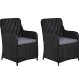 VidaXL Tuinstoelen 2 st met kussens poly rattan zwart