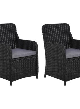 VidaXL Tuinstoelen 2 st met kussens poly rattan zwart