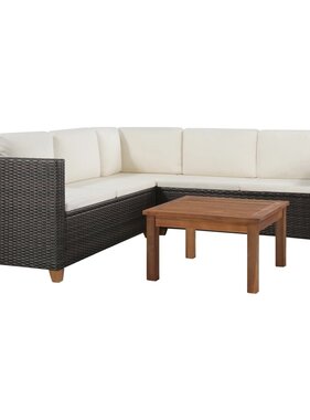 VidaXL 4-delige Loungeset met kussens poly rattan bruin