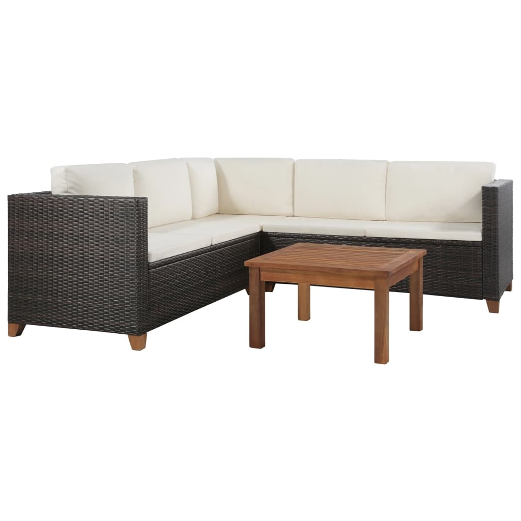 VidaXL 4-delige Loungeset met kussens poly rattan bruin