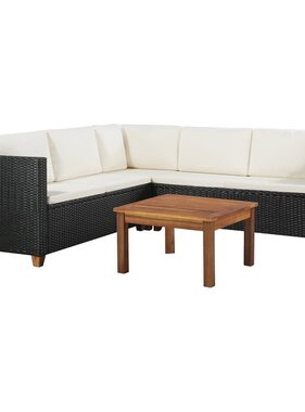 VidaXL 4-delige Loungeset met kussens poly rattan zwart
