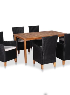 VidaXL 7-delige Tuinset poly rattan zwart en bruin