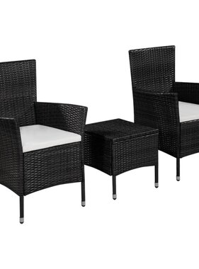 VidaXL 3-delige Bistroset poly rattan zwart