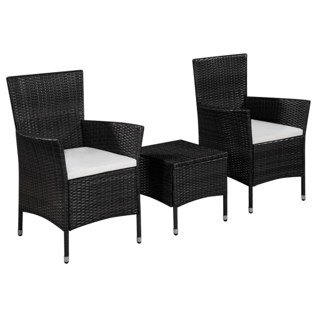 VidaXL 3-delige Bistroset poly rattan zwart