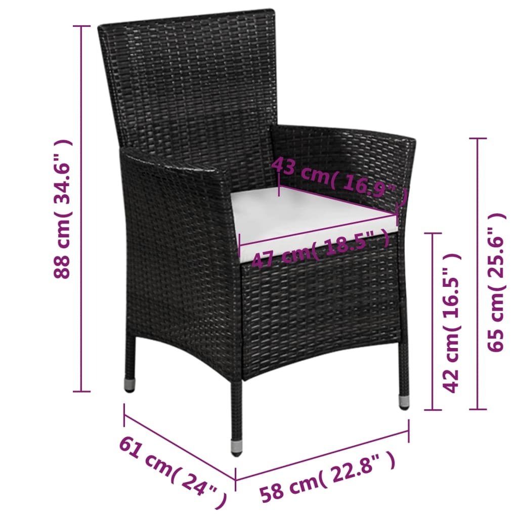 VidaXL 3-delige Bistroset poly rattan zwart
