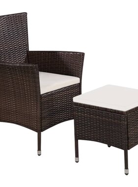 VidaXL Tuinstoel en kruk met kussens poly rattan bruin
