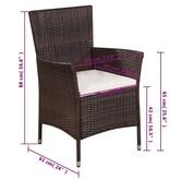 VidaXL Tuinstoel en kruk met kussens poly rattan bruin