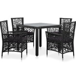 VidaXL 5-delige Tuinset poly rattan zwart