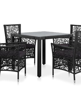 VidaXL 5-delige Tuinset poly rattan zwart