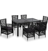 VidaXL 7-delige Tuinset poly rattan zwart
