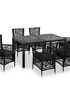VidaXL 7-delige Tuinset poly rattan zwart