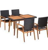VidaXL 5-delige Tuinset poly rattan zwart en bruin