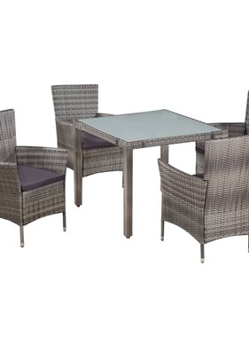 VidaXL 5-delige Tuinset met kussens poly rattan grijs