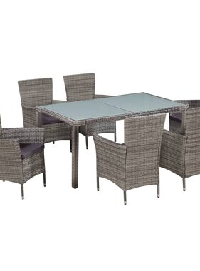 VidaXL 7-delige Tuinset met kussens poly rattan grijs