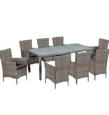 VidaXL 9-delige Tuinset met kussens poly rattan grijs