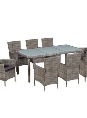 VidaXL 9-delige Tuinset met kussens poly rattan grijs