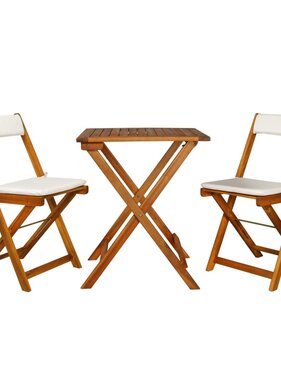 VidaXL 3-delige Bistroset inklapbaar met kussens massief acaciahout