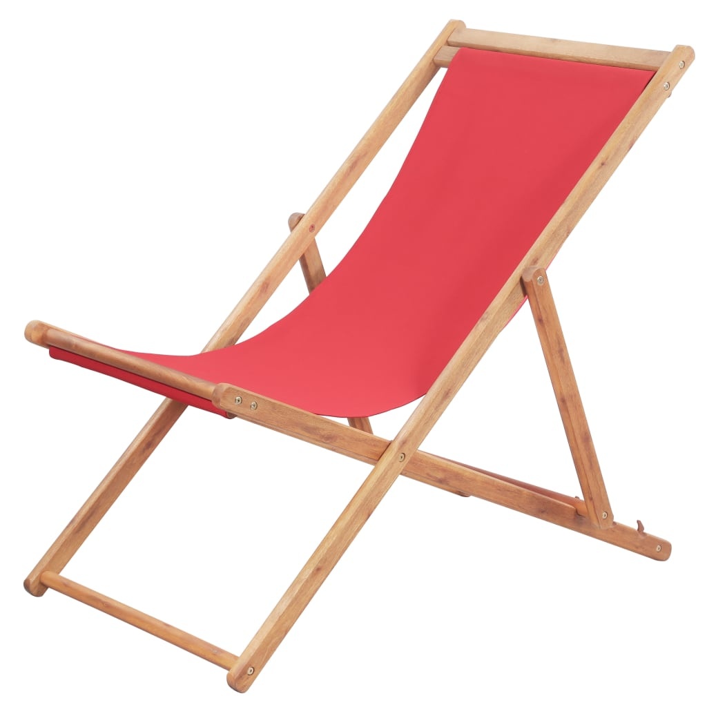 VidaXL Strandstoel inklapbaar stof en houten frame rood