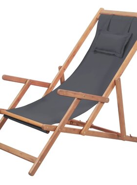 VidaXL Strandstoel inklapbaar stof en houten frame grijs