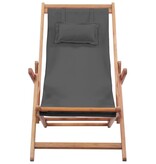 VidaXL Strandstoel inklapbaar stof en houten frame grijs